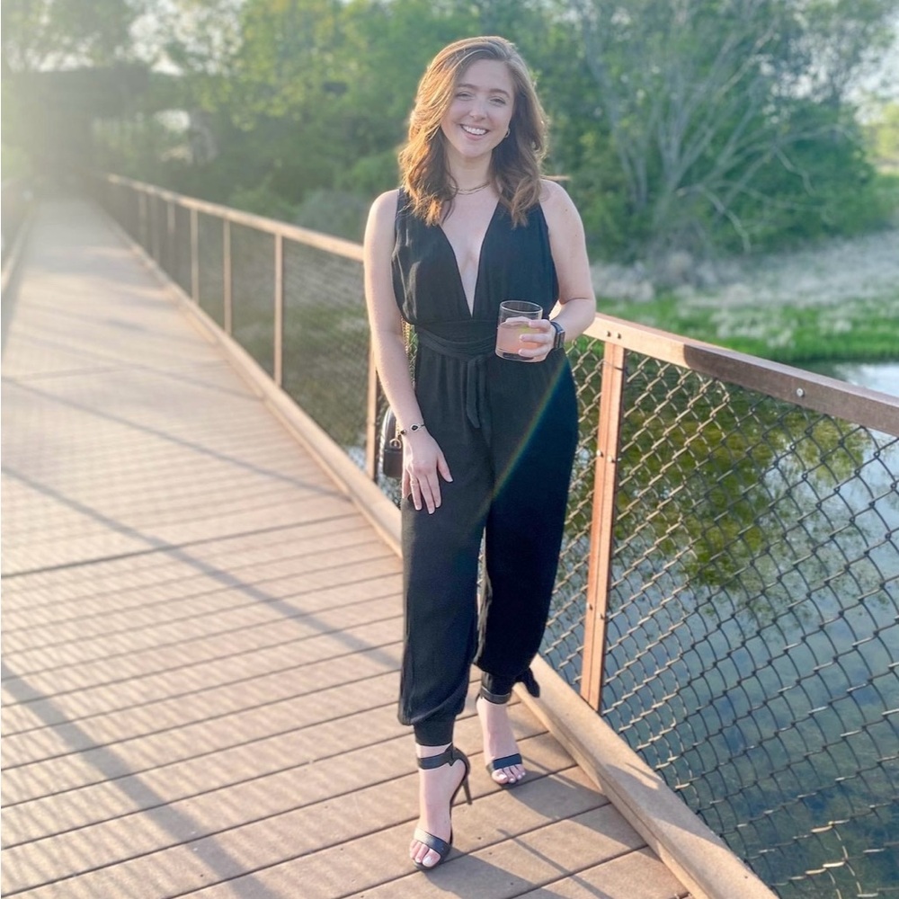 Lulus black convertible halter jumpsuit with pockets